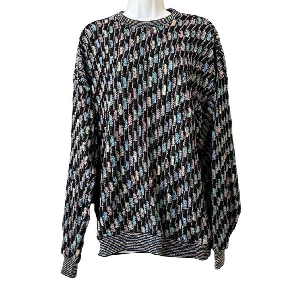 Tundra Canada Sweater Size Medium Colorful Knit Abstract Coogi Style Preppy VTG